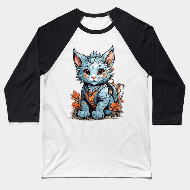 Beautiful blue Dragon Cat Baseball T-Shirt by BrisaArtPrints